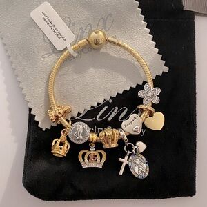 Linx Yellow Gold Snake Chain Bracelet with Quinceanera 15th Birthday Charms